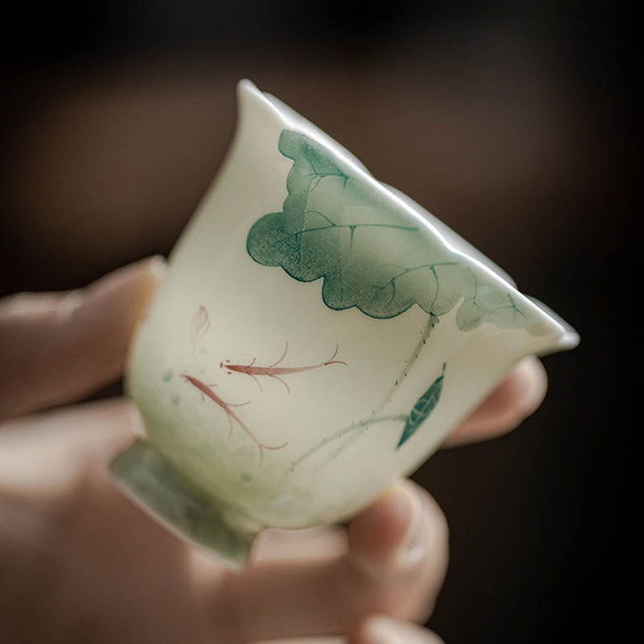 Taza de té de cerámica con diseño de hoja de loto, pez Koi, Buddha Stones, taza de té de Kung Fu, 65ml