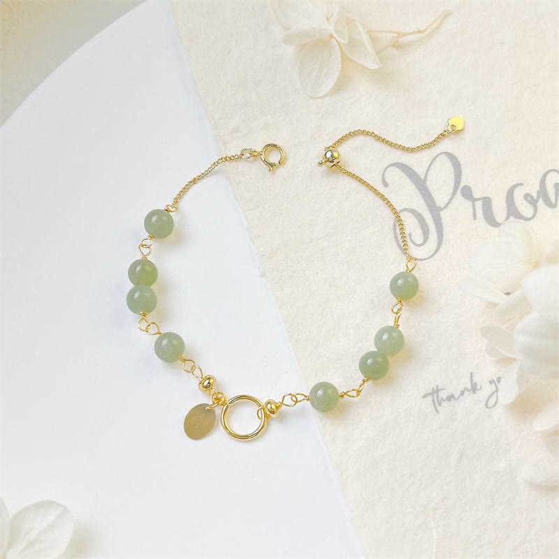 Pulsera con cuentas de suerte llena de oro de 14 quilates con jade hetiano natural único de Buddha Stones