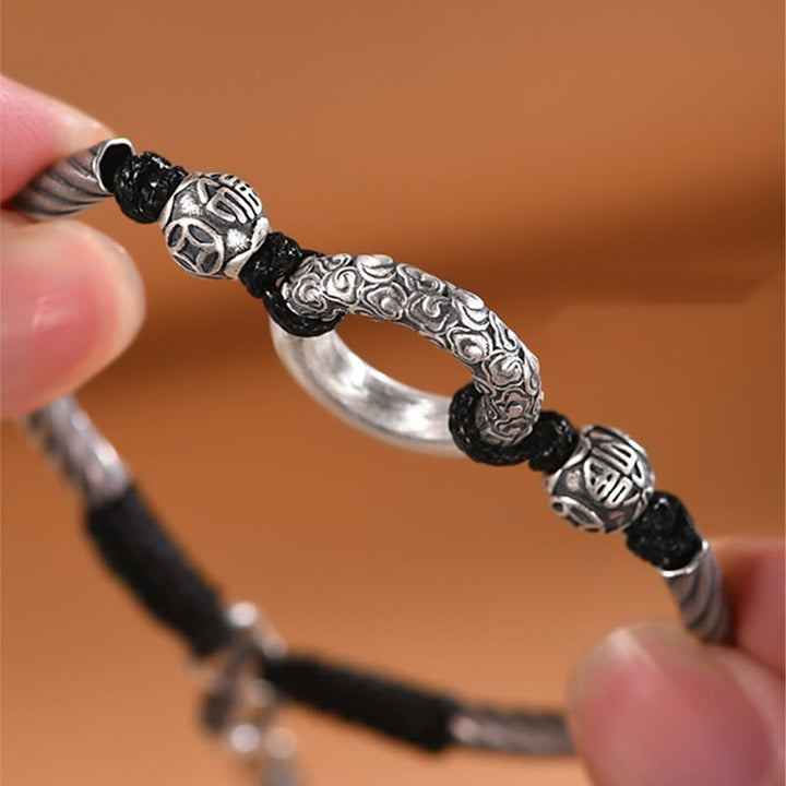 Pulsera de plata de ley 999 con Buddha Stones , hebilla de la paz, moneda de cobre, nubes auspiciosas, pulsera de la fortuna