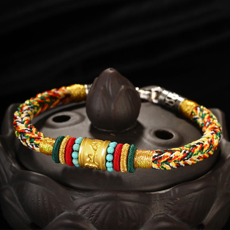 Buddha Stones Tíbet 999 oro Om Mani Padme Hum pulsera de la suerte hecha a mano con ocho hilos y nudo de la paz