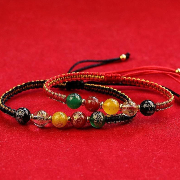 Pulsera trenzada de cuerda de protección hecha a mano con ágata de los dioses de la riqueza de las cinco direcciones de las piedras de Buddha Stones