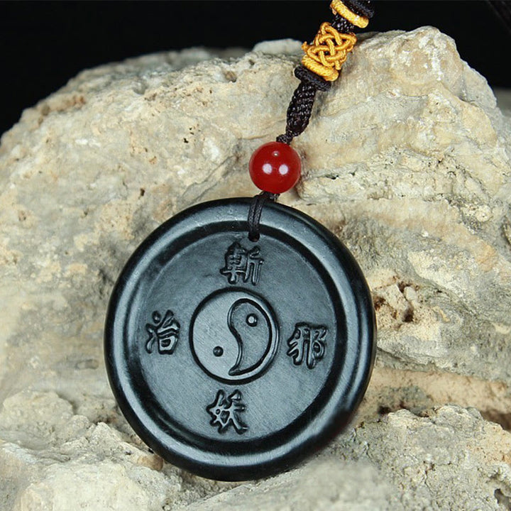 Buddha Stones Natural Hetian Cian Jade Yin Yang Suerte Armonía Collar Colgante - image 3