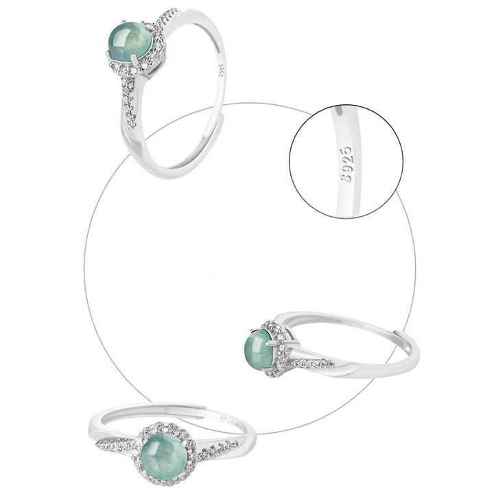 Anillo ajustable de plata de ley 925 con Buddha Stones , redondo, jade, suerte, prosperidad