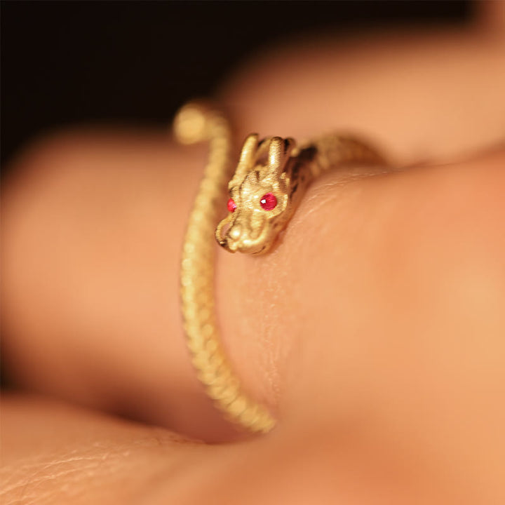 Anillo ajustable de plata de ley 925 con Buddha Stones , diseño vintage del Año del Dragón, protección de la suerte
