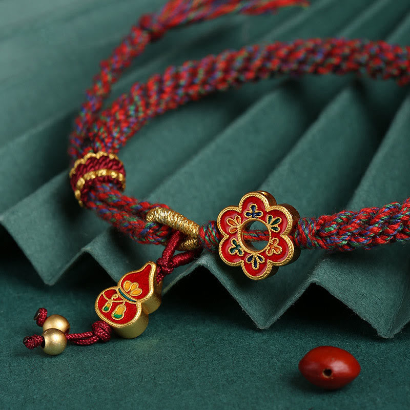 Pulsera de hilo trenzado con protección de flores de calabaza colorida hecha a mano con Buddha Stones