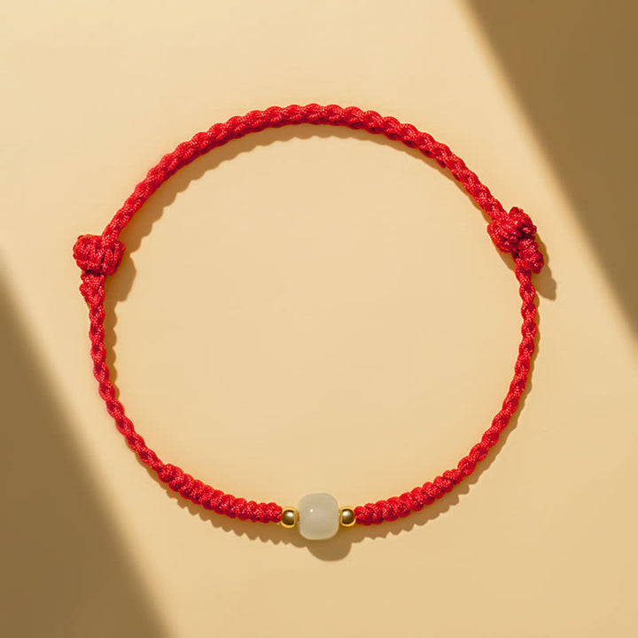 Pulsera trenzada de abundancia de cuentas de la suerte de jade hecha a mano con Buddha Stones