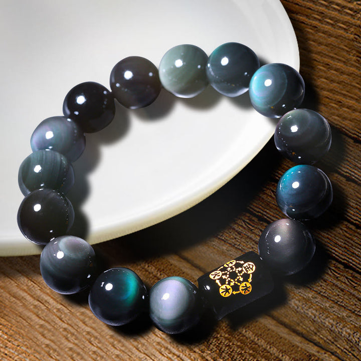 Pulsera de transformación positiva de obsidiana arcoíris natural con Buddha Stones