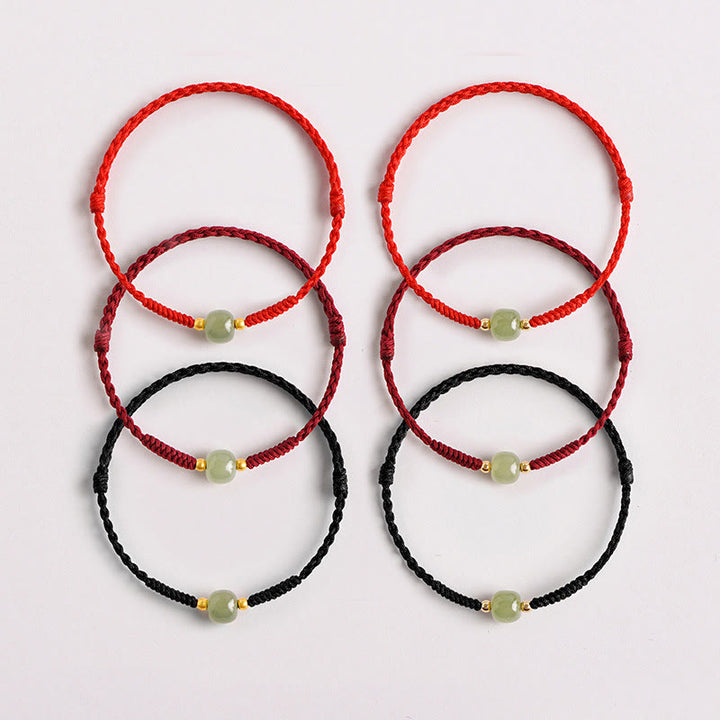 Pulsera trenzada de prosperidad con cuentas de la suerte de jade hecha a mano con Buddha Stones