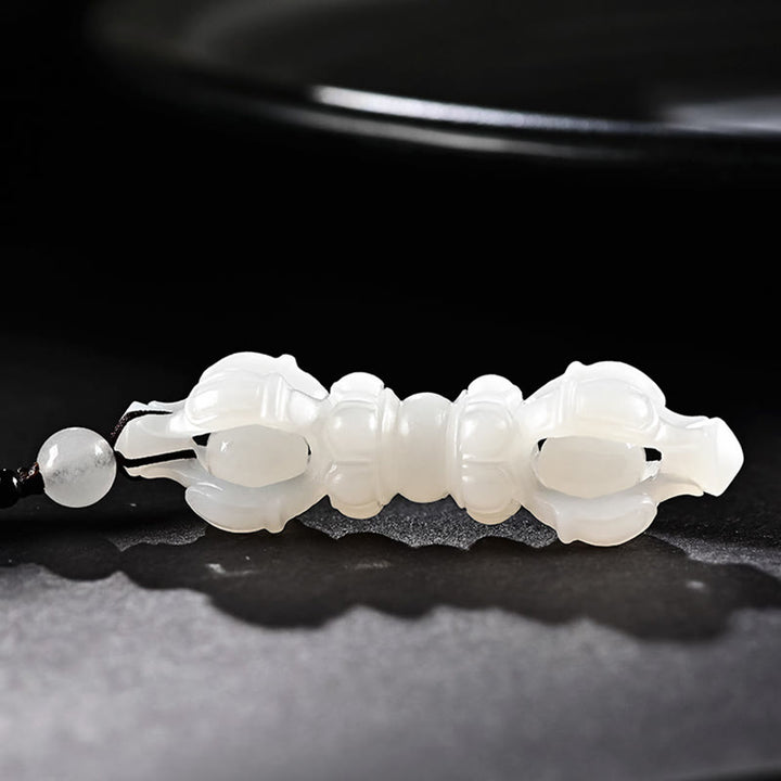 Colgante de collar de éxito grabado Dorje Vajra de Jade blanco de Jade cian hetiano Natural tibetano