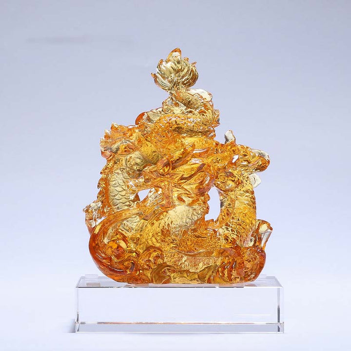 Buddha Stones Año del Dragón hecho a mano Liuli pieza de arte con cristal protección decoración de la Oficina del hogar con Base