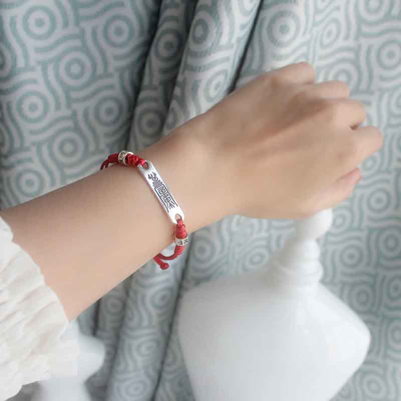 Pulsera trenzada de la fuerza de la suerte con hilo rojo de plata de ley 925 con Buddha Stones - image 1