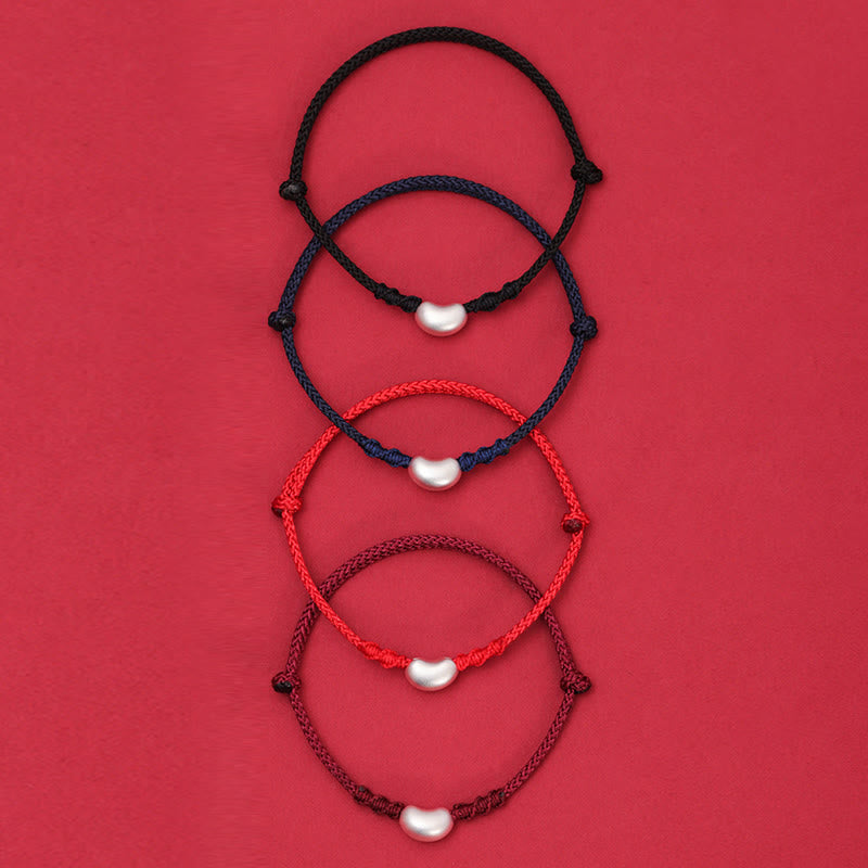 Pulsera trenzada hecha a mano con diseño de frijol de plata de ley 999 con Buddha Stones