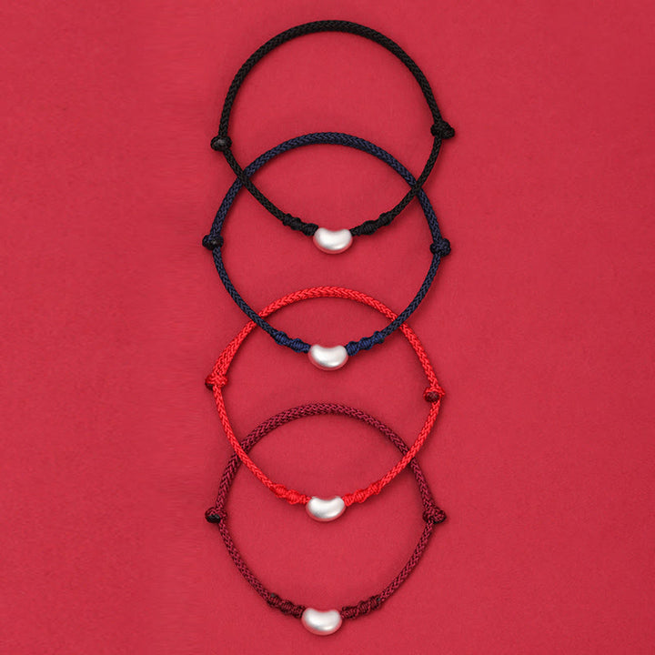Pulsera trenzada hecha a mano con diseño de frijol de plata de ley 999 con Buddha Stones