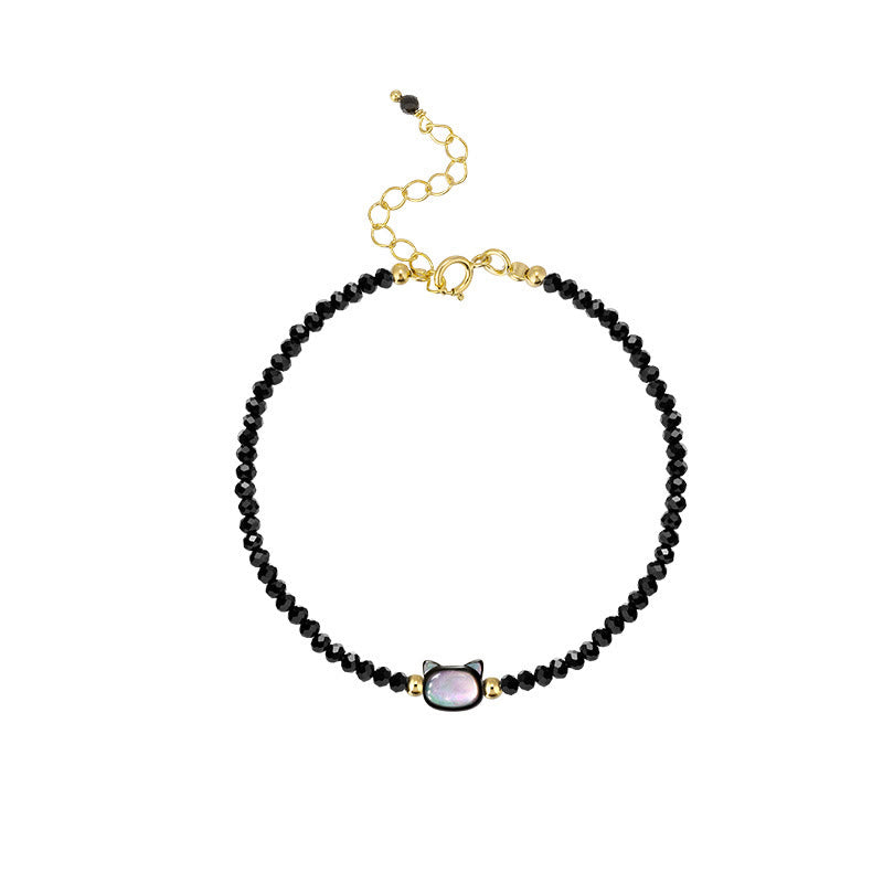 Pulsera curativa de piedra Tridacna de gato lindo de cristal blanco de espinela negra chapada en oro de 14 quilates con Buddha Stones - image 10