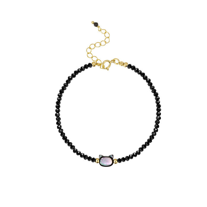 Pulsera curativa de piedra Tridacna de gato lindo de cristal blanco de espinela negra chapada en oro de 14 quilates con Buddha Stones - image 10