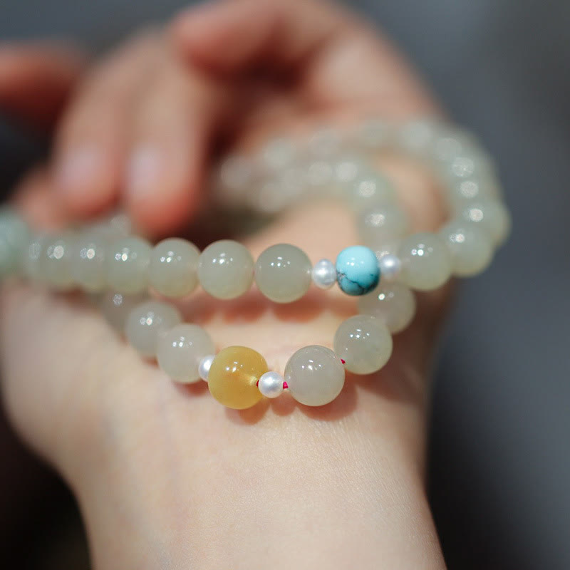 Pulsera de plata de ley 925 con Buddha Stones , jade hetiano, doble hebilla de la paz, suerte de loto