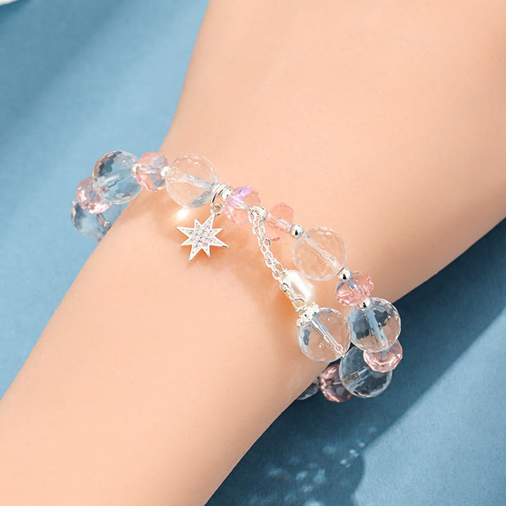 Pulsera con dije de estrella de protección de cristal rosa y cristal blanco con Buddha Stones
