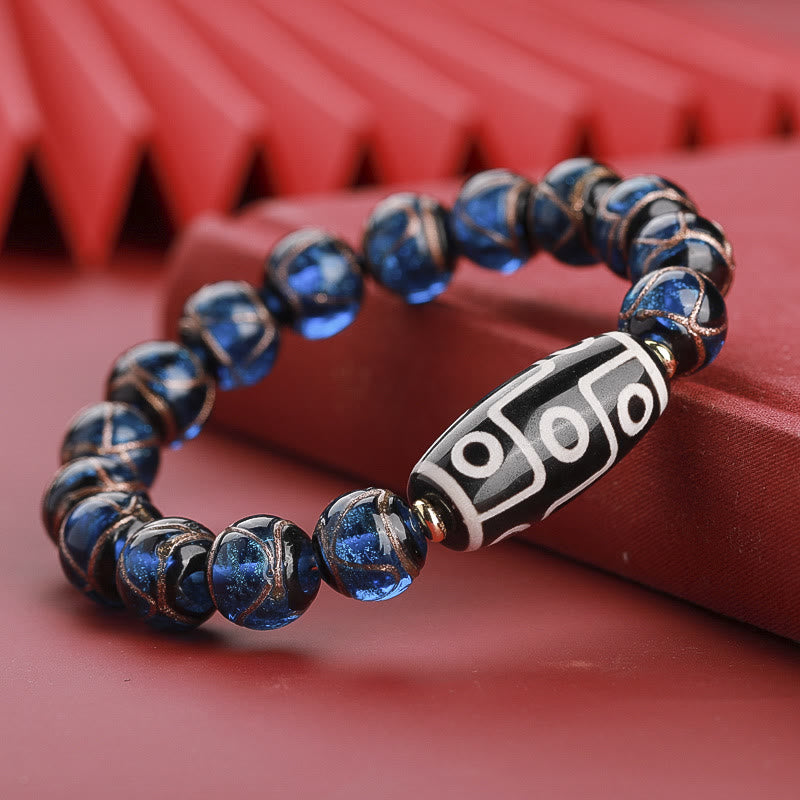 Buddha Stones tibetanas Dzi de nueve ojos, cuentas Dzi de tres ojos, cuentas de vidrio Liuli, pulsera de riqueza