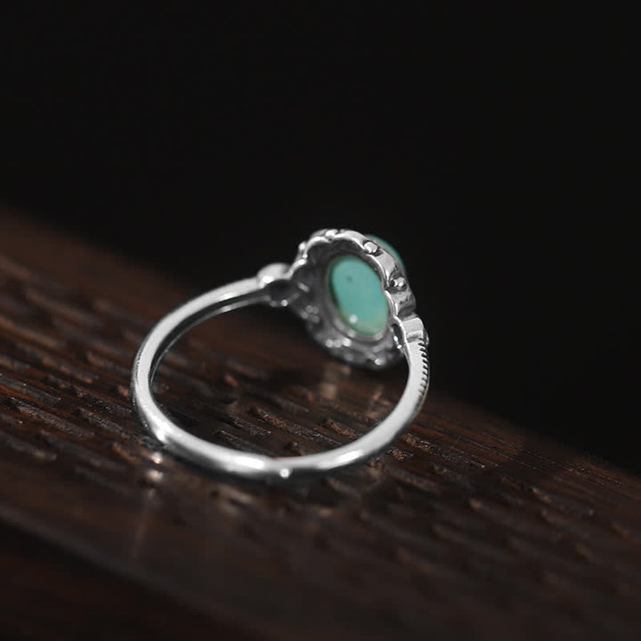 Anillo de protección de ágata roja turquesa tibetana de plata de ley 925