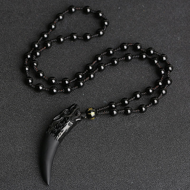 Colgante de collar con diseño de diente de lobo, obsidiana de hielo Natural, Buddha Stones