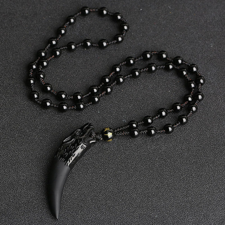 Colgante de collar con diseño de diente de lobo, obsidiana de hielo Natural, Buddha Stones