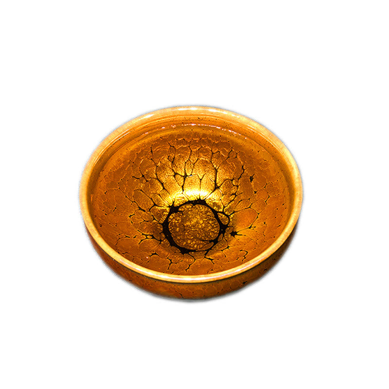 Taza de té de cerámica Jianzhan chino con diseño de manchas doradas y piedras de Buddha Stones , tazón de taza de té de Kung Fu con caja de regalo