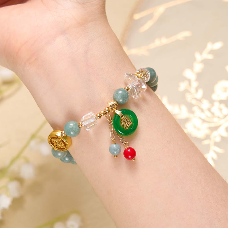 Pulsera curativa con dije de personaje Fu de jade, cuarzo fresa y piedras de Buddha Stones
