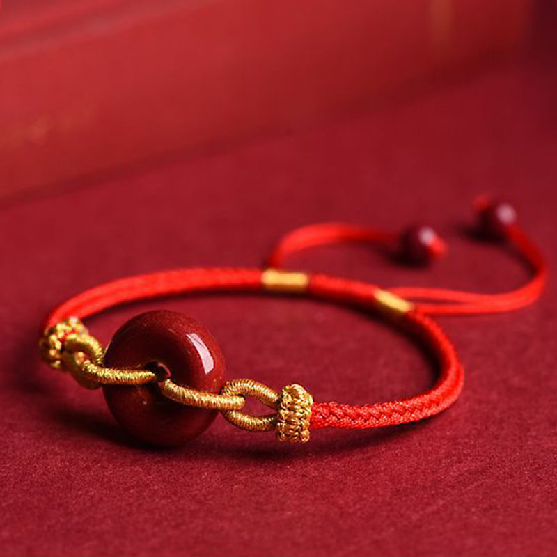 Pulsera de cuerda trenzada con hebilla de paz de cinabrio hecha a mano con Buddha Stones