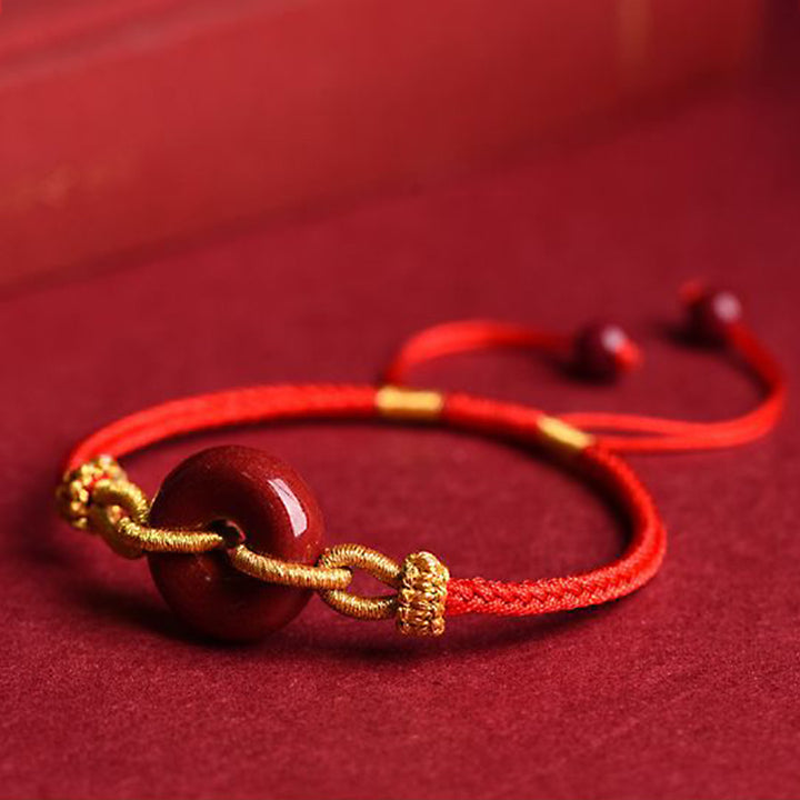 Pulsera de cuerda trenzada con hebilla de paz de cinabrio hecha a mano con Buddha Stones