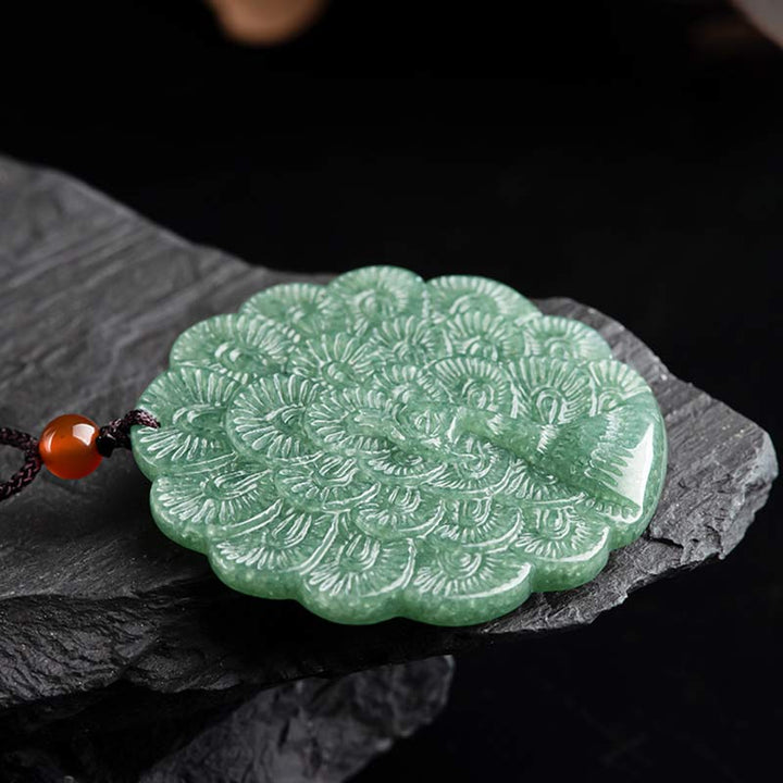Colgante de collar de prosperidad de suerte de pavo real de jade natural