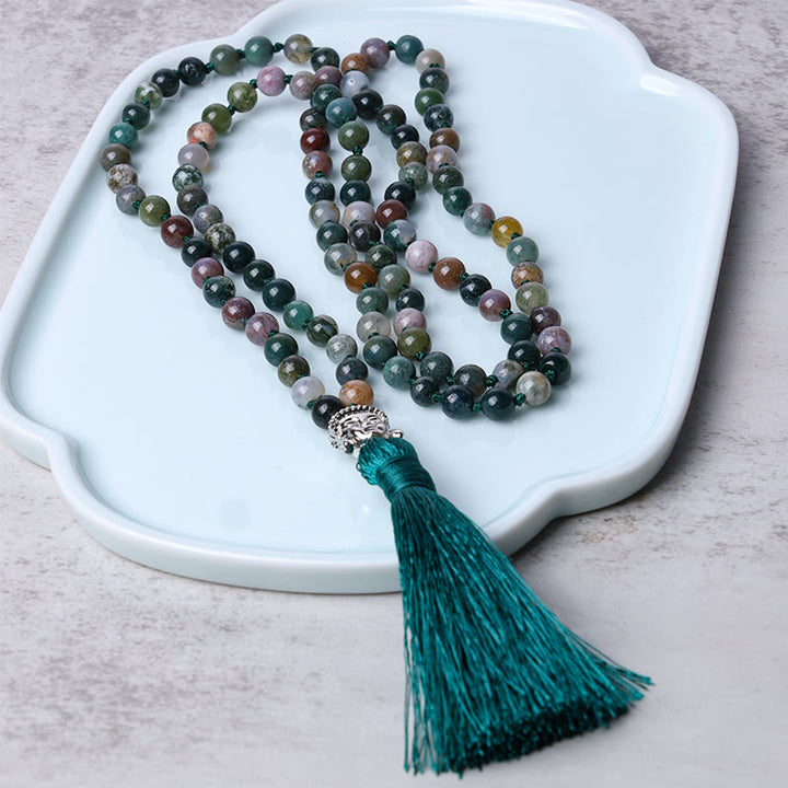 Pulsera de limpieza de cabeza de Buda de ágata india con 108 Buddha Stones