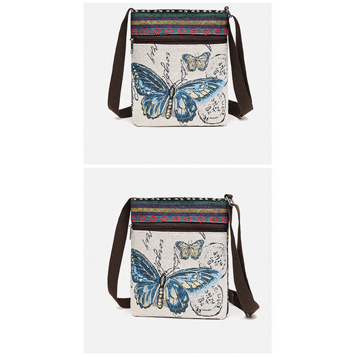 Bolso bandolera de lona bordado con mariposa de elefante, bolso bandolera