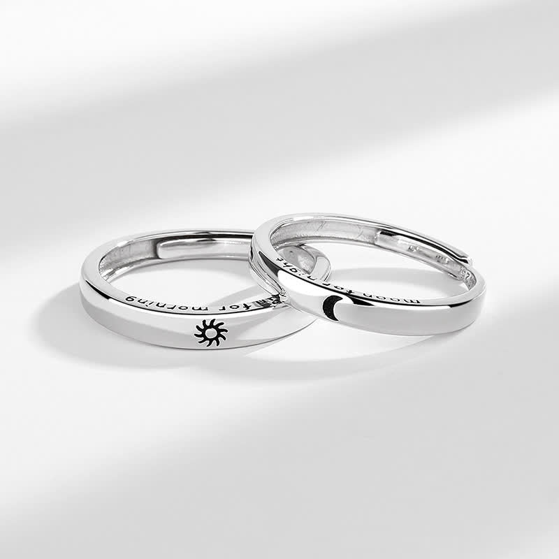 Anillo de pareja ajustable con protección solar y luna de plata de ley 925 con Buddha Stones