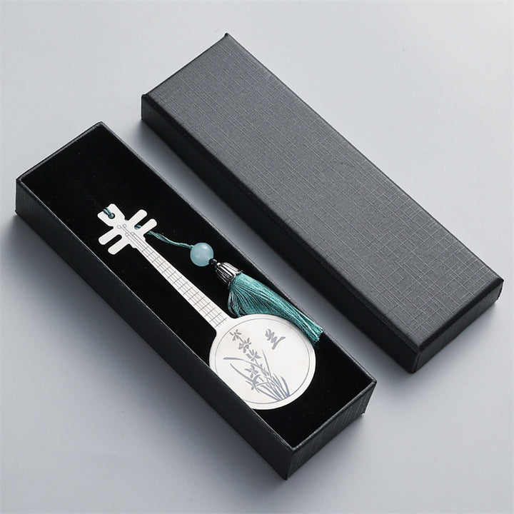 Buddha Stones instrumentos musicales clásicos Pipa Guzheng Guqin Ruan marcapáginas de Metal borla con caja de regalo