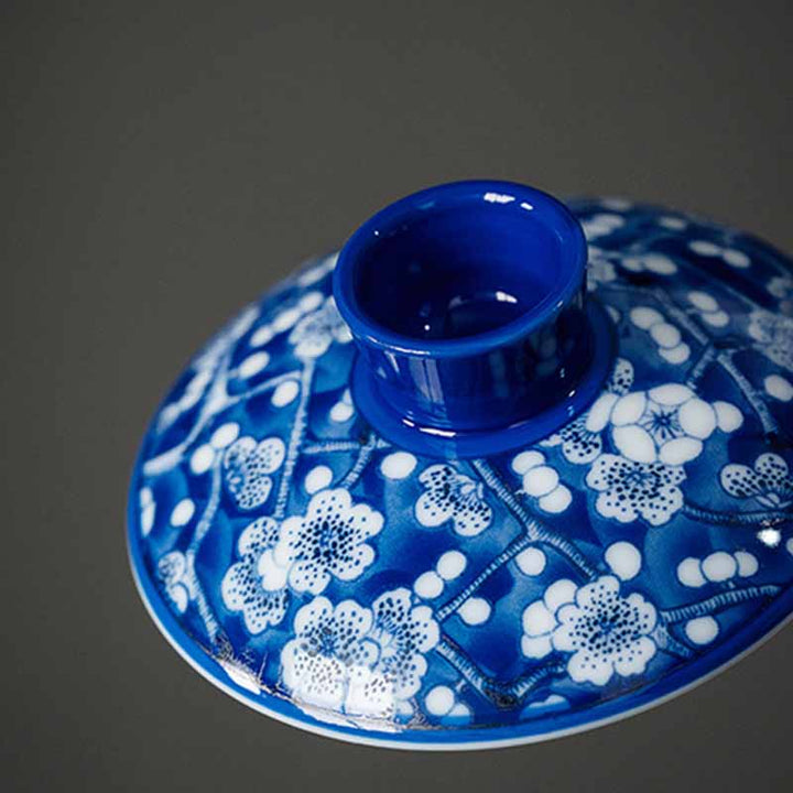 Taza de té de cerámica Gaiwan Sancai, taza de té de Kung Fu y platillo con tapa, Buddha Stones, flor de ciruelo, porcelana azul y blanca, 185ml