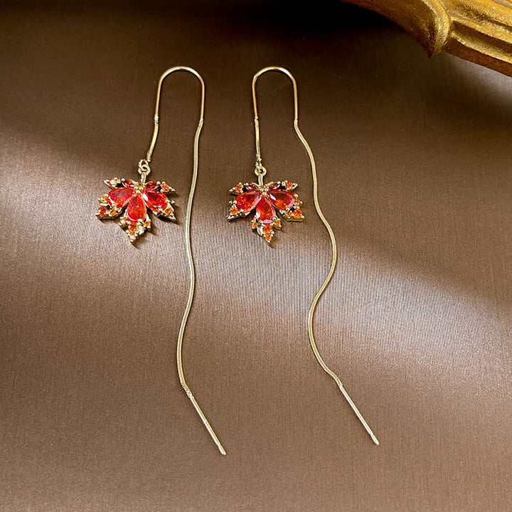 Pendientes de anillo con colgante de collar de suerte con circonitas de hoja de arce de Buddha Stones