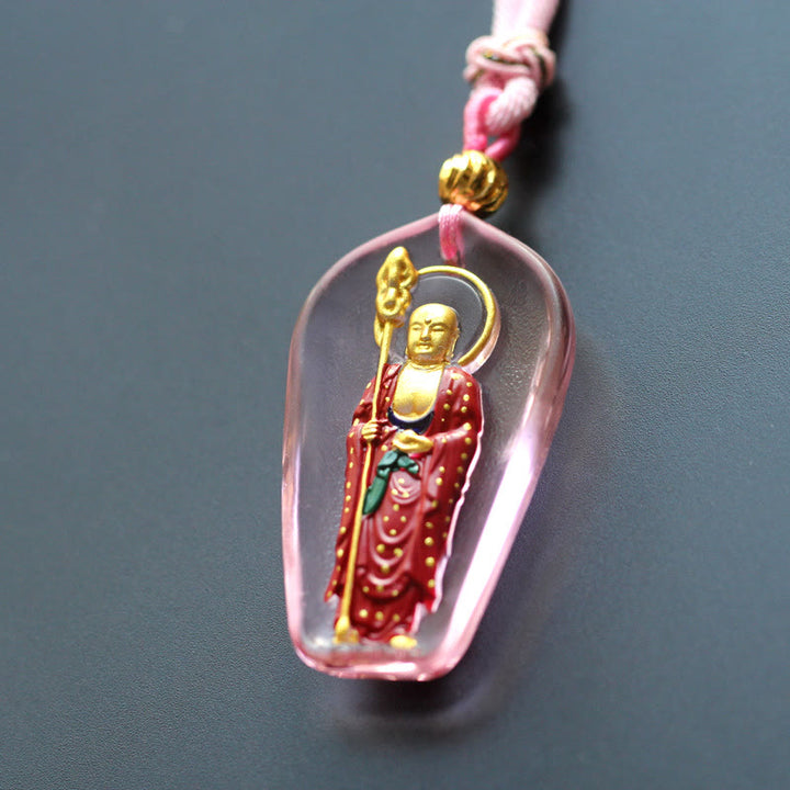 Collar con colgante de amuleto de compasión de cristal de Buda Liuli de Buddha Stones Ksitigarbha - Ksitigarbha de pie rosa - image 8