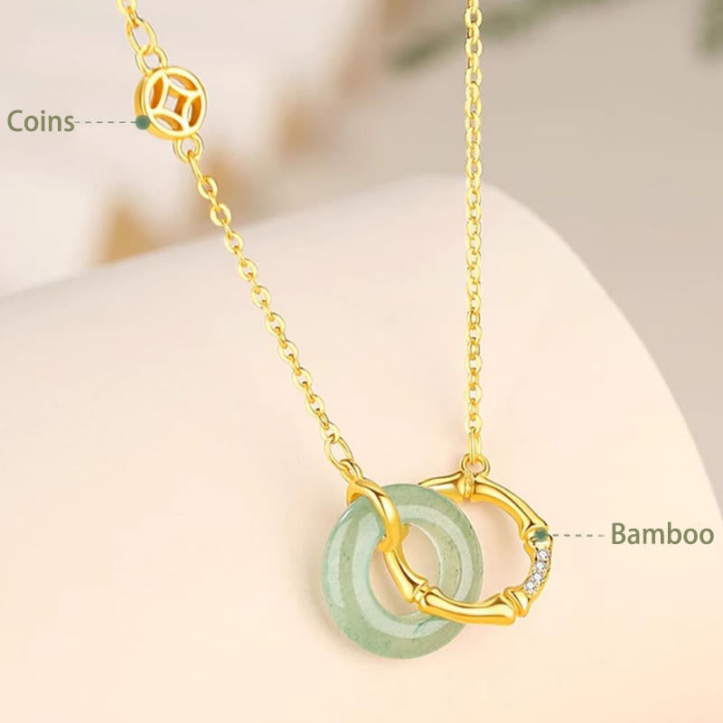 Colgante de plata de ley 925 con Buddha Stones , Aventurina verde Natural, hebilla de la paz, moneda de bambú, colgante de prosperidad