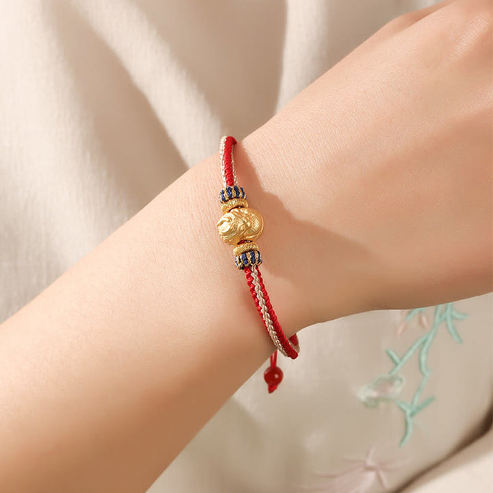 Pulsera trenzada hecha a mano con Buddha Stones de plata de ley 925 con dragón bebé, fuerza de la suerte