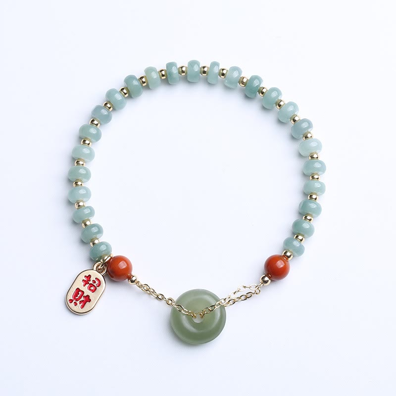 Pulsera de la suerte con hebilla de la paz, ágata roja, Jade Hetian Natural, Buddha Stones - Jade Hetian (Prosperidad♥Abundancia) (Circunferencia de la muñeca: 14-16 cm) - image 0