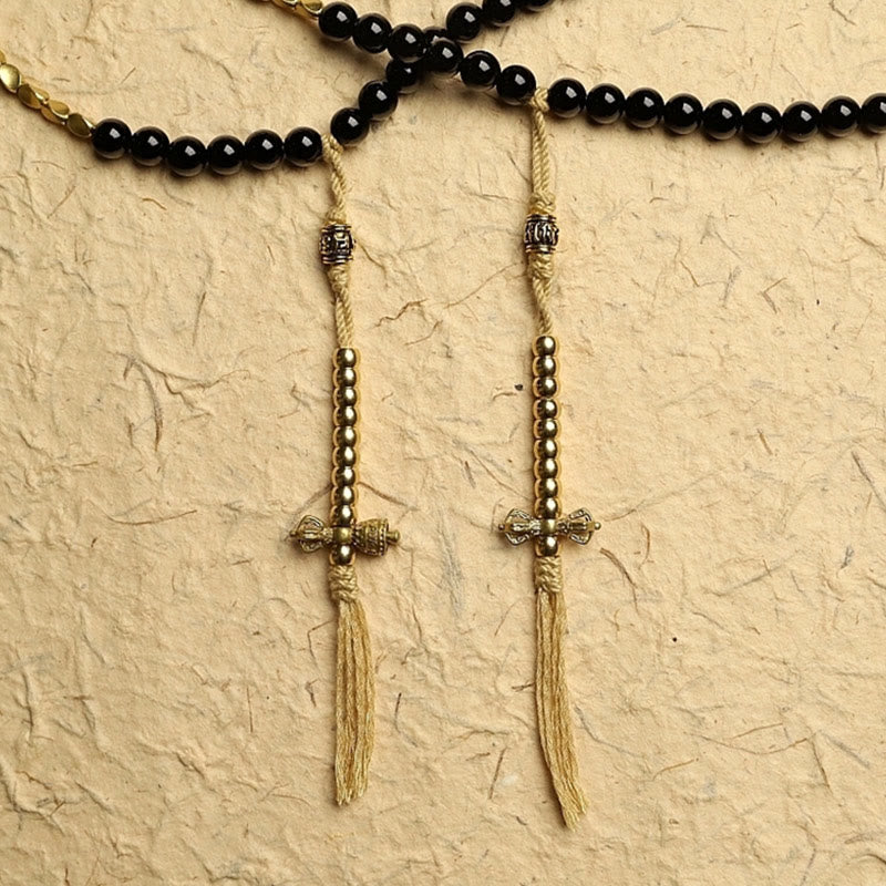 Pulsera de protección de cuentas Dzi de tres ojos de ónix negro con cuentas tibetanas de 108 Mala