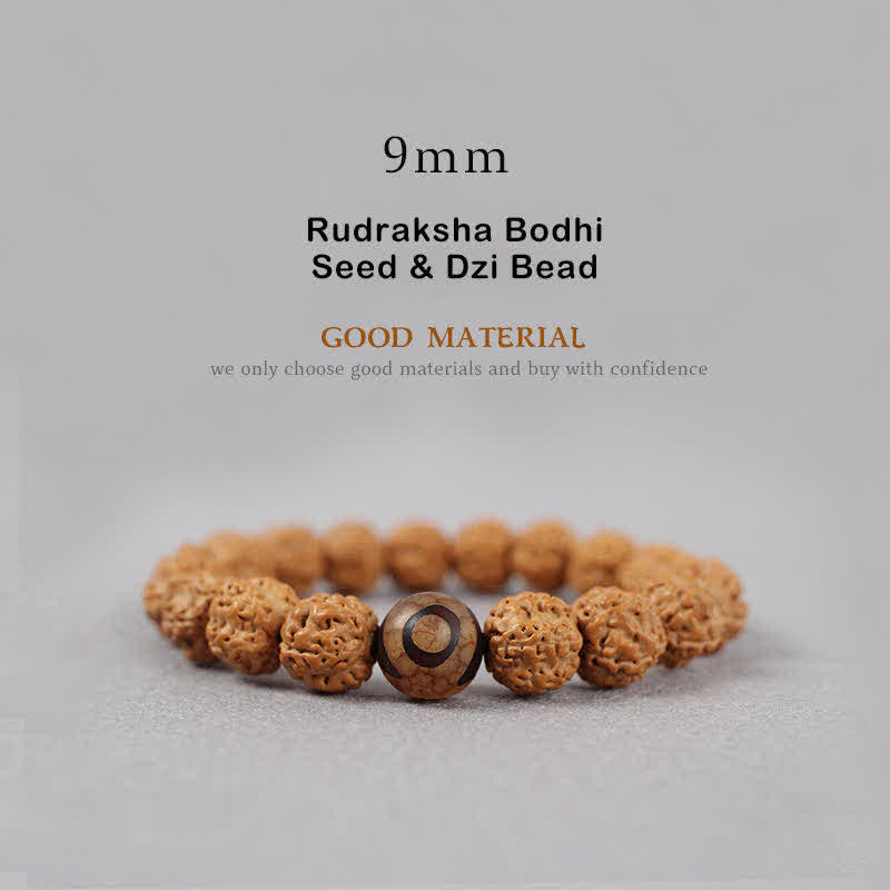 Buddha Stones Tíbet Rudraksha Bodhi Semilla Dzi Cuenta Ámbar Turquesa Pulsera de Riqueza - 9 mm - Semilla de Rudraksha Bodhi y cuentas de Dzi - image 1