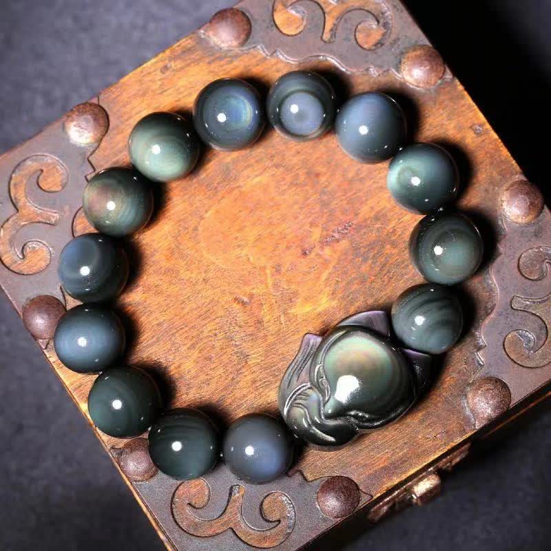 Pulsera positiva curativa de zorro obsidiano arcoíris con Buddha Stones