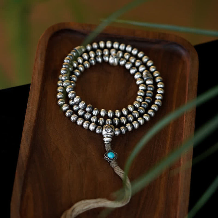 108 cuentas Mala de plata de ley 925, ágata roja, turquesa, pulsera con dijes de confianza