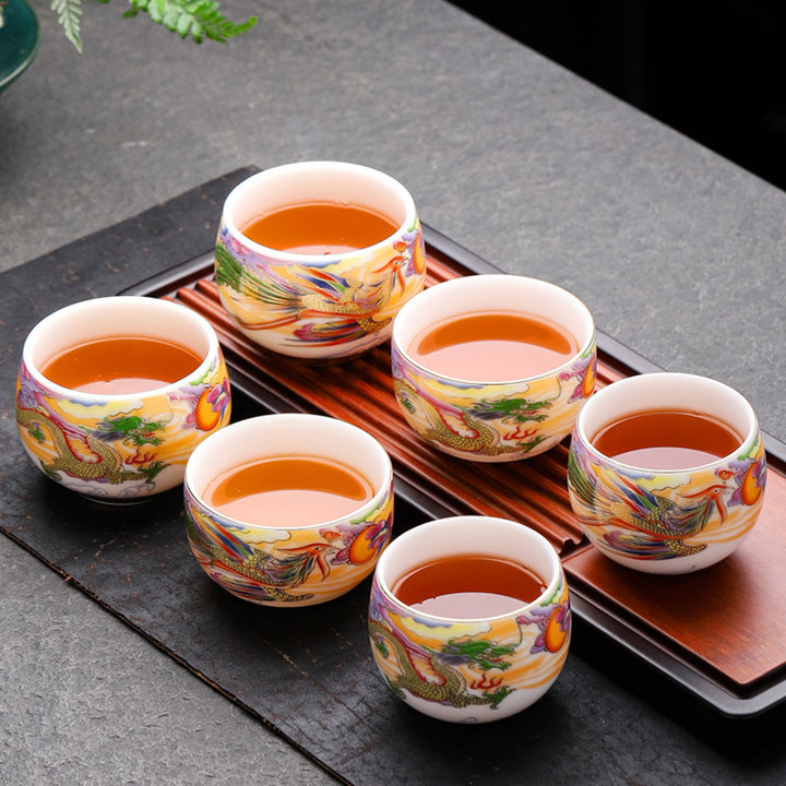 Taza de té de cerámica con Buddha Stones, dragón, Fénix, nubes propicias, sol, olas del océano, taza de té de Kung Fu