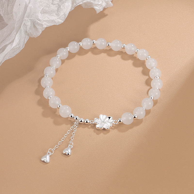 Pulsera de la suerte de la flor de los pétalos de la flor del melocotón del jade blanco de las Buddha Stones