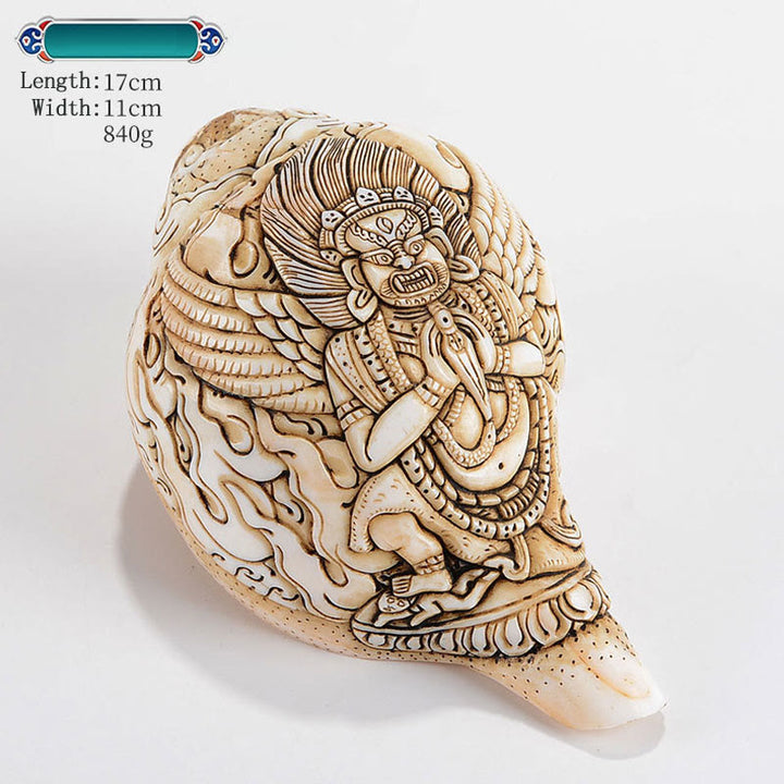 Concha tibetana hecha a mano grabada Shankha Buddha Avalokitesvara, decoración de riqueza
