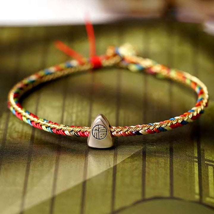 Pulsera trenzada hecha a mano con diseño de personaje Fu Zongzi de plata de ley 925 con Buddha Stones