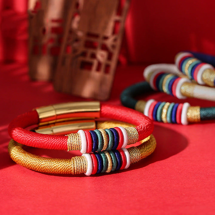 Pulsera de cuerda trenzada de la suerte de cinco elementos con nudo King Kong colorido hecho a mano tibetano con Buddha Stones