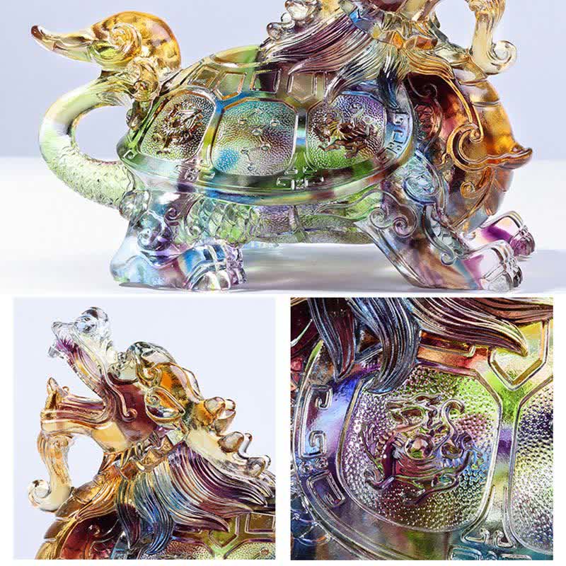 Feng Shui Dragón Tortuga hecha a mano Liuli Crystal Art Piece Decoración de la Oficina del Hogar
